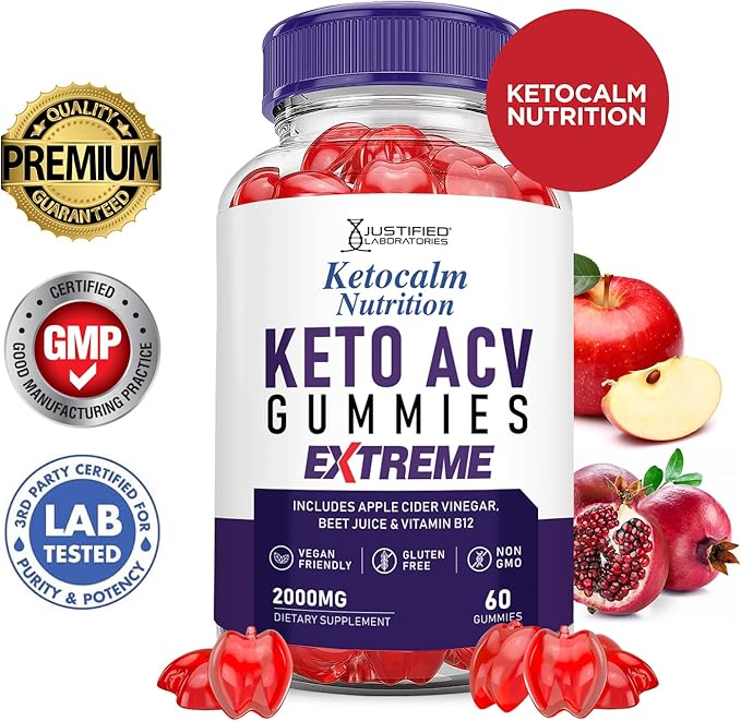 (2 Pack) Ketocalm Nutrition Keto ACV Gummies Extreme 2000MG Keto Calm Nutrition Keto Gummies Apple Cider Vinegar Formulated with Pomegranate Beet Juice Powder B12 Vegan Non GMO 120 Gummys