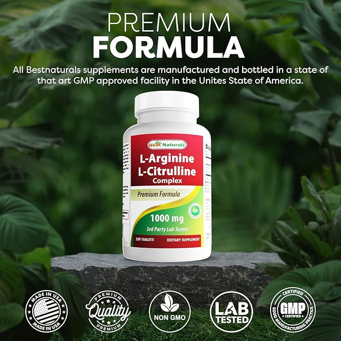 Best Naturals L-Arginine L-Citrulline Complex 1000 mg 250 Tablets (250 Count (Pack of 3))