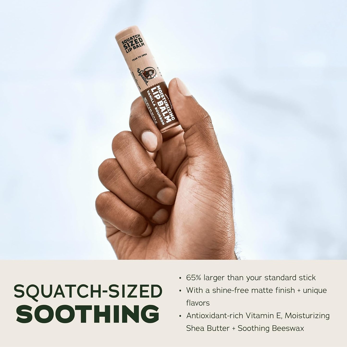 Dr. Squatch NEW Natural Lip Balm - Petrolatum, Paraben, Artificial Flavor-free - Shea Butter, Beeswax, Vitamin E - Original Squatch, Vanilla Bourbon, Coconut Cove, Wild Watermelon (0.25 oz, 4 Pack)
