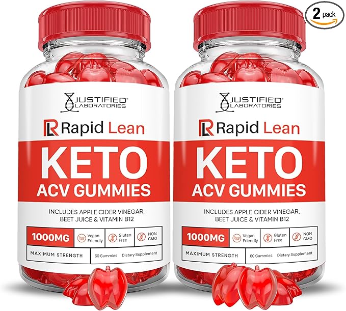 (2 Pack) Rapid Lean Keto ACV Gummies Advanced Formula 1000MG Rapid Lean Keto Gummies Apple Cider Vinegar Formulated with Pomegranate Beet Juice Powder B12 Vegan Non GMO 120 Gummys