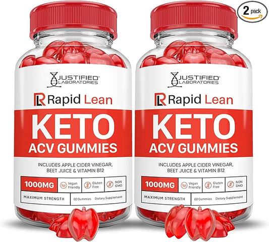 (2 Pack) Rapid Lean Keto ACV Gummies Advanced Formula 1000MG Rapid Lean Keto Gummies Apple Cider Vinegar Formulated with Pomegranate Beet Juice Powder B12 Vegan Non GMO 120 Gummys