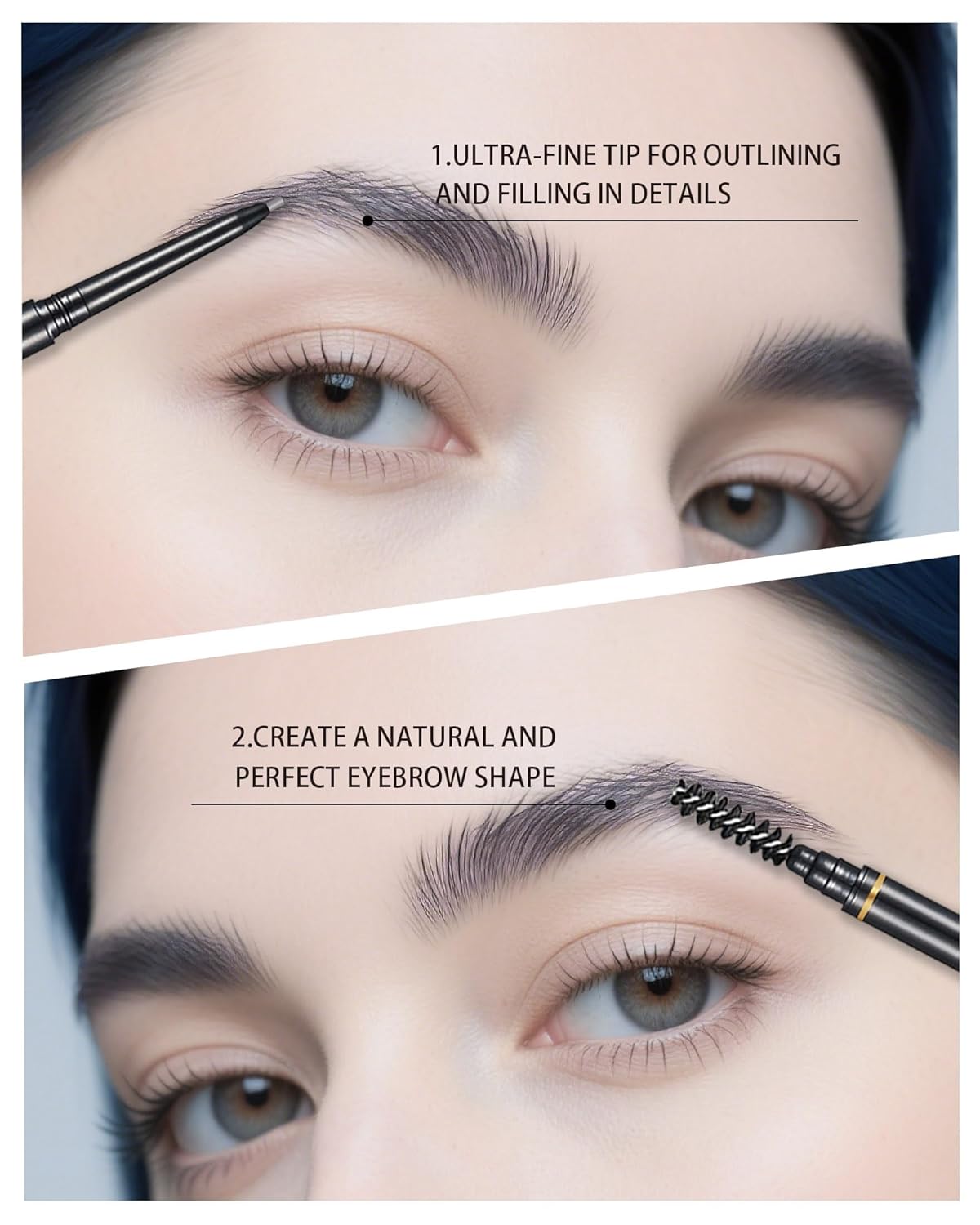 Gray Eye Brow Pencils for Women, 6Pcs Waterproof Eyebrow Pencil, 1.5mm Micro-Fine Tip & Spiral Brush with Brow Razors Perfect for Creating a Natural and Delicate Eyebrow Look Makeup