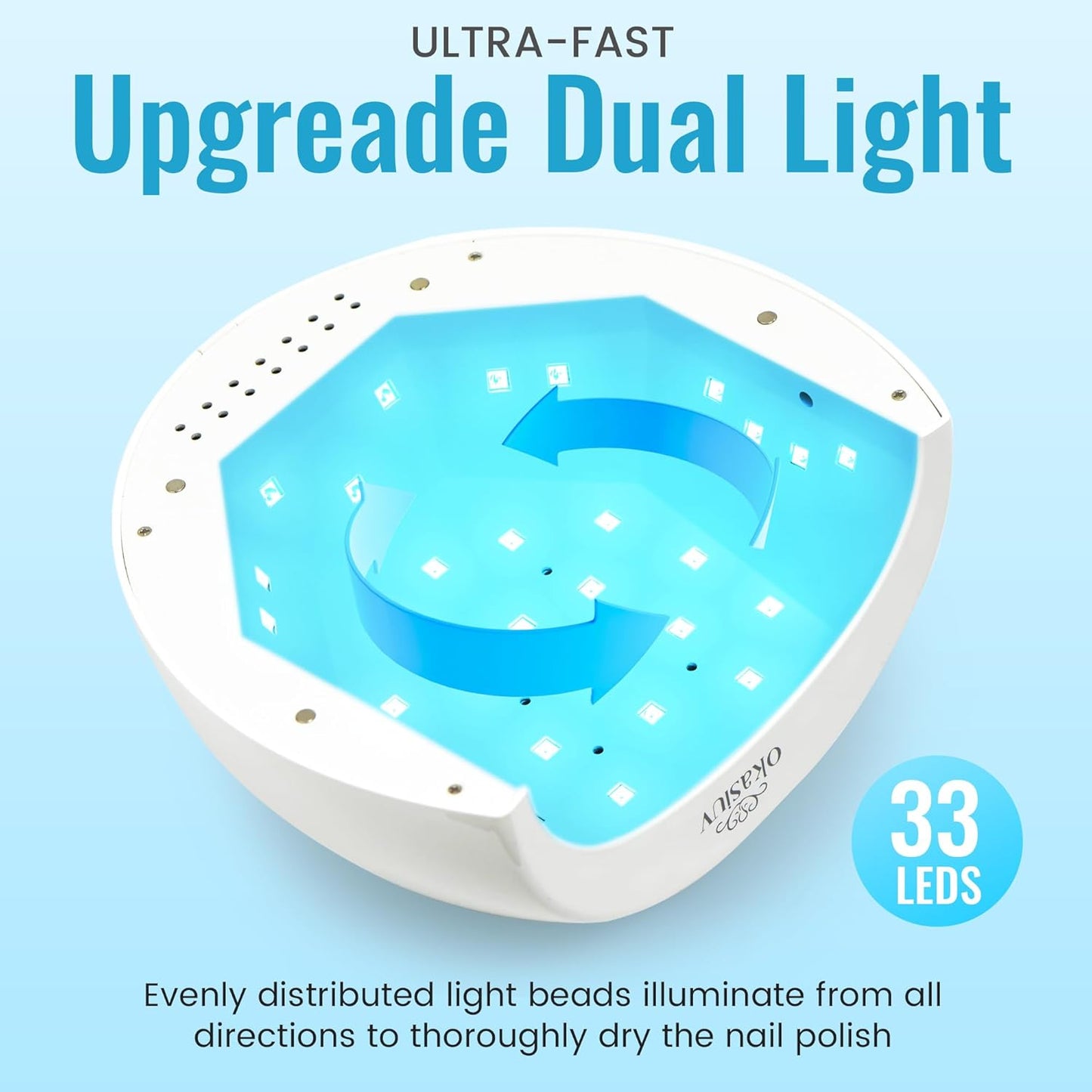 Diamond Gel Nail Lamp - Rechargeable UV LED, Touch Control, 3 Speed Settings, Fast Drying for All Gel Polishes, Compact Design (Sky Blue)
