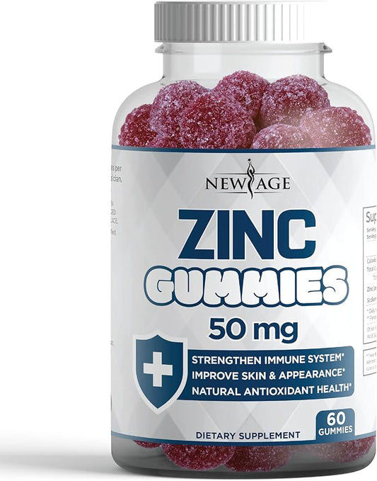 NEW AGE Zinc Gummies - 50mg High Immune Booster Zinc Supplement, Immune Defense, Powerful Natural Antioxidant, Non-GMO - by New Age (60 Count (Pack of 1))
