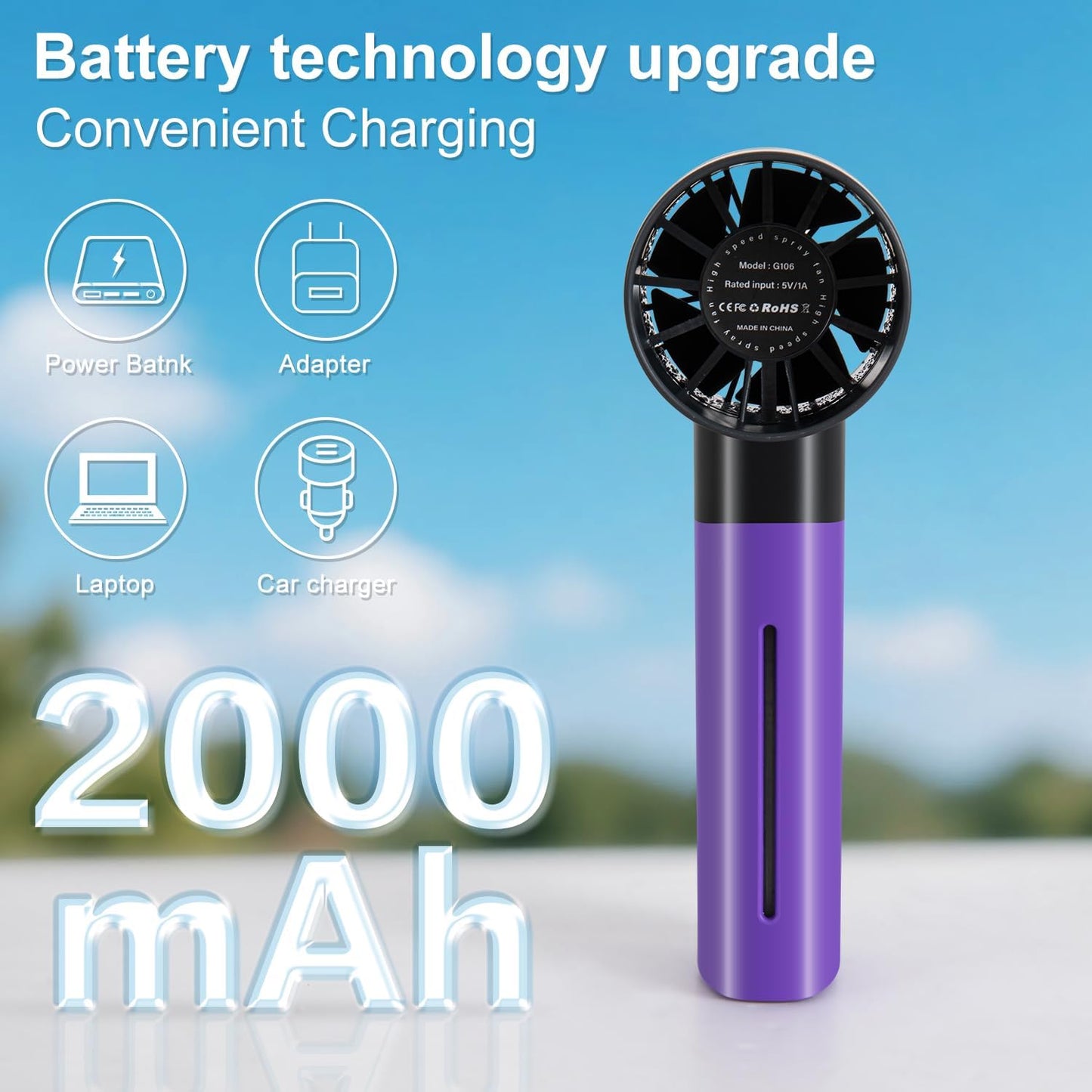 Portable mini spray fan, rechargeable hand-held humidification and water fan, 5-speed 30ML water tank, suitable for travel, beach use handheld spray fans