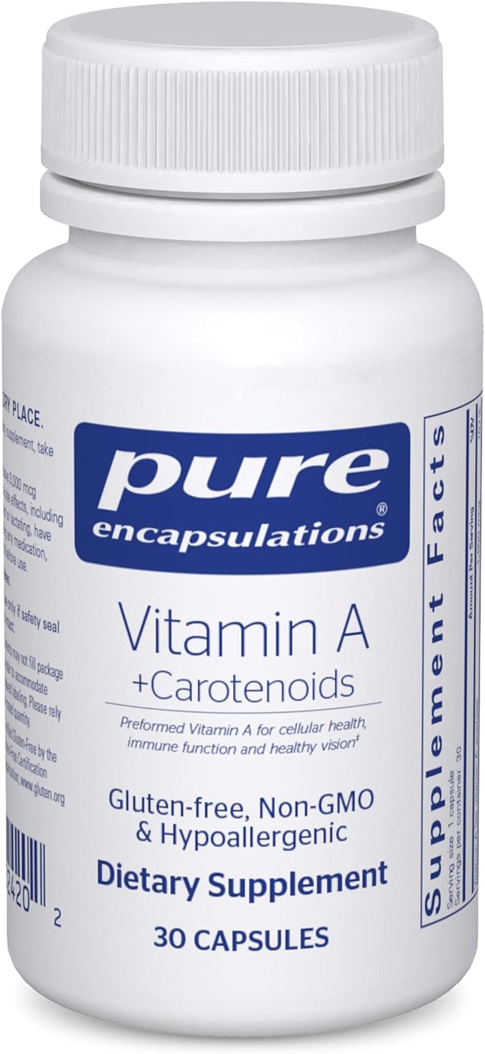 Pure Encapsulations Vitamin A + Carotenoids (Lutein, Zeaxanthin, and Astaxanthin) | Hypoallergenic Dietary Supplement | 30 Capsules
