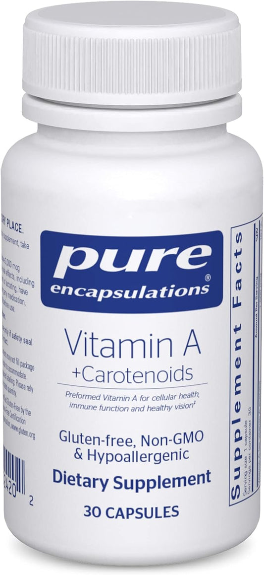 Pure Encapsulations Vitamin A + Carotenoids (Lutein, Zeaxanthin, and Astaxanthin) | Hypoallergenic Dietary Supplement | 30 Capsules