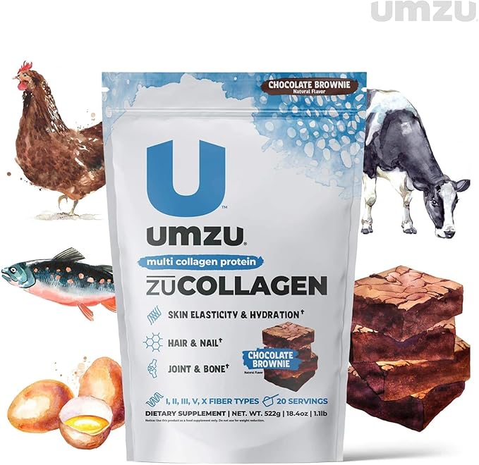 UMZU ZuCollagen Hydrolyzed Protein Powder | 5 Collagen Peptide Types for Healthy Hair, Skin, Nails, Joints & Gut | Low Calorie, High Protein (20g Protein per Serving | Chocolate)