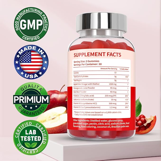 (2 Pack) Keto ACV Gummies Extreme of 1500MG, Gummies, Apple Cider Vinegar Formulated Along with Pomegranate Beet Juice Powder and B12, Vegan and Non GMO, 120 Gummys