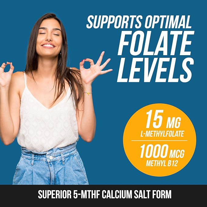 L Methyl Folate 15mg Plus Methyl B12 Cofactor – Organic, Berry Flavor, Professional Strength, Liquid Sublingual, Active 5-MTHF Form - Supports Mood, Homocysteine Methylation, Cognition (1oz -2 Pack)