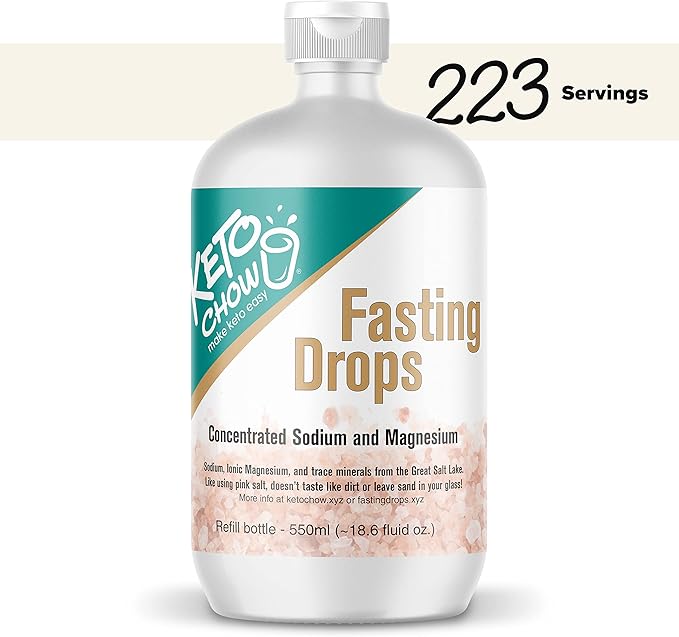 Keto Chow Fasting Drops | Sodium and Ionic Magnesium Fasting Supplement | Intermittent Fasting Mineral Supplements | Electrolyte Replenisher | (550ml/18.6 Bottle)
