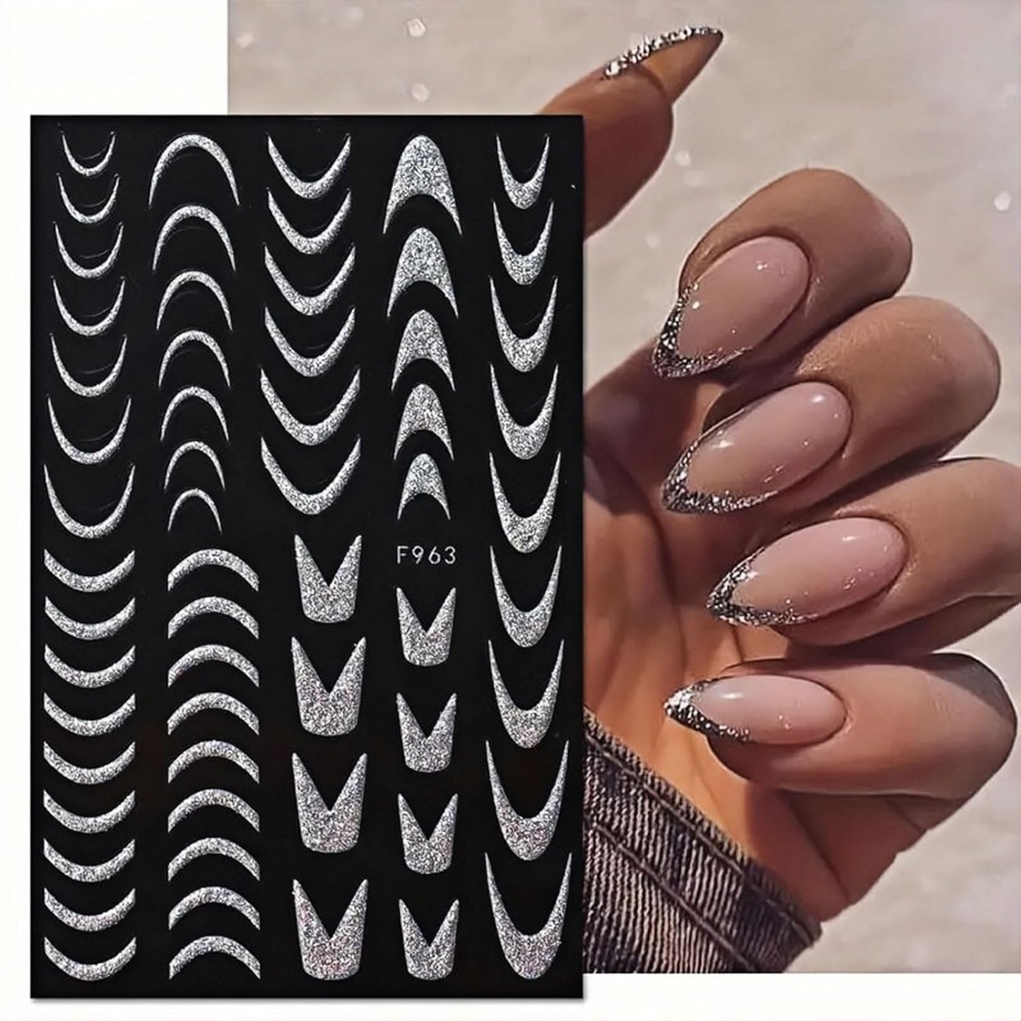 450Pcs French Tips Nail Stickers, 8 Sheets Self-Adhesive Classic Silver Matte Designs, French Manicure Nail Decals for Women Girls Beginners