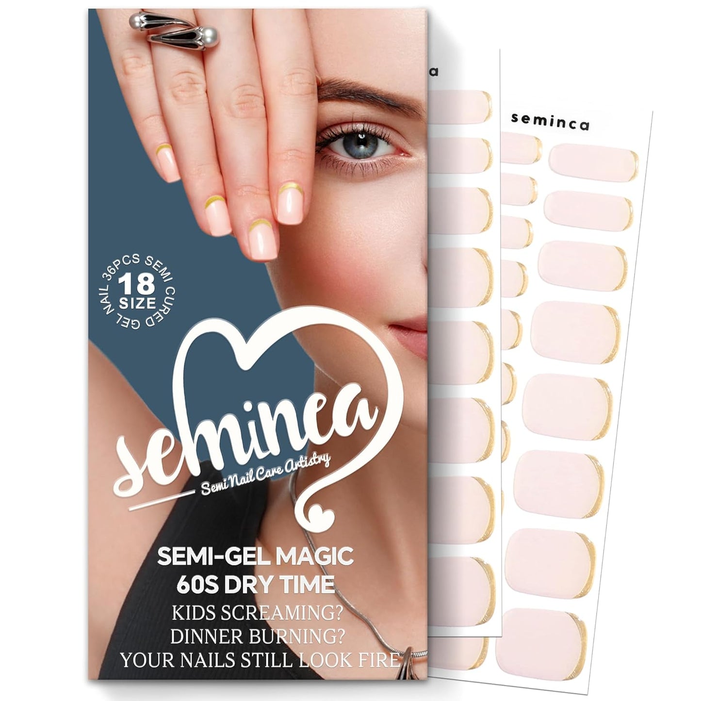 Semi Cured Gel Nail Strips-Quick Press on Nails Nude Glue on Nails, French Tip & Simple Designs, Semi Gel Nail Stickers for Everyday & Housework,Works with Any UV/LED Lamps(Ruby French)