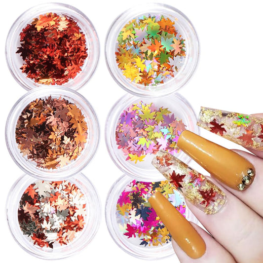 3D Maple Leaf Glitter Nail Sequins Fall Nail Stickers Autumn Nail Glitters Holographic Vintage Maple Leaves Nail Designs Thanksgiving Nail Decals for Manicure Decoration