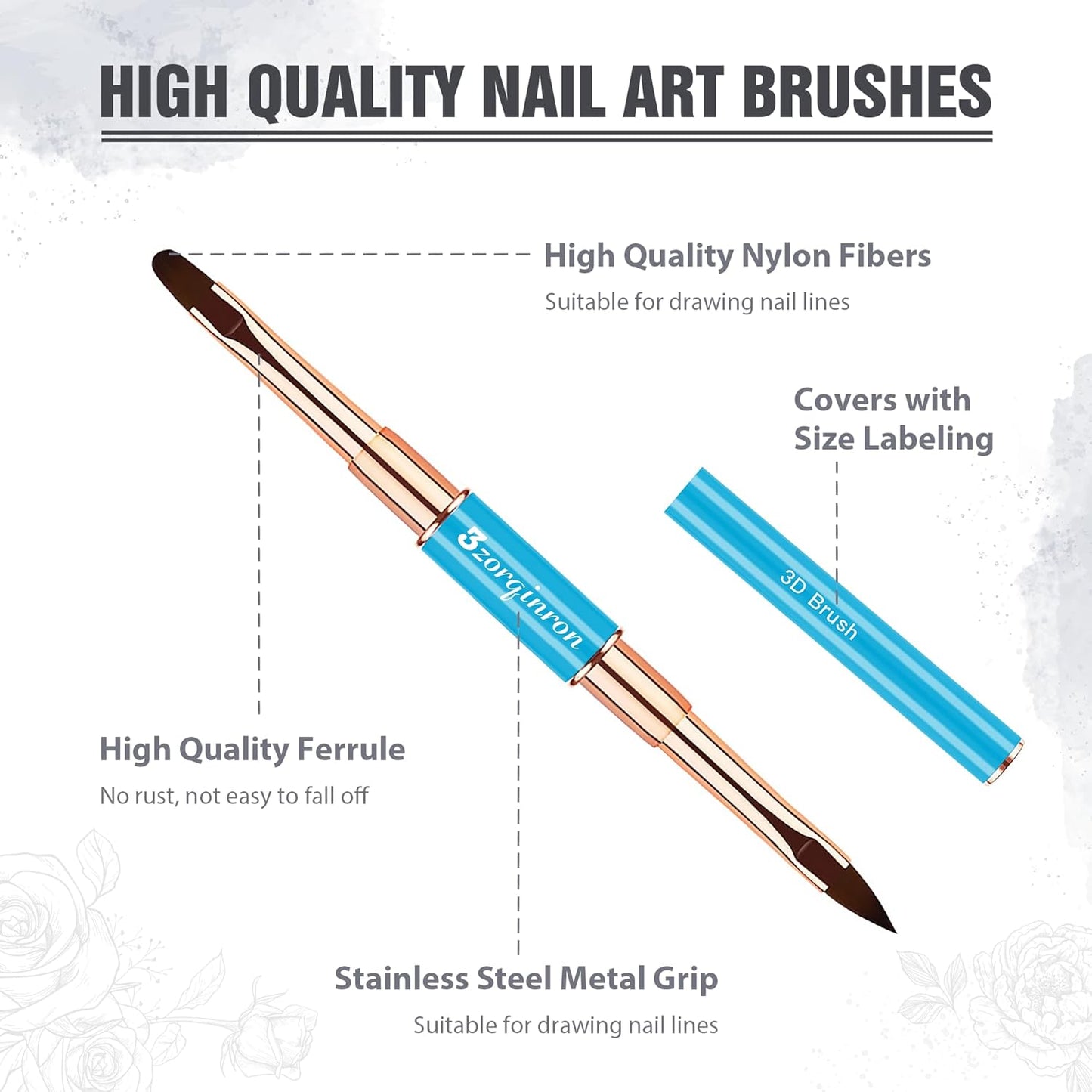 Nail Art Bushes Set, Professional 5Pcs Double-Ended Nail Brush Kit for Details, Long Lines, Ombre & 3D Design-Perfect for DIY Manicures & Salons (Blue)