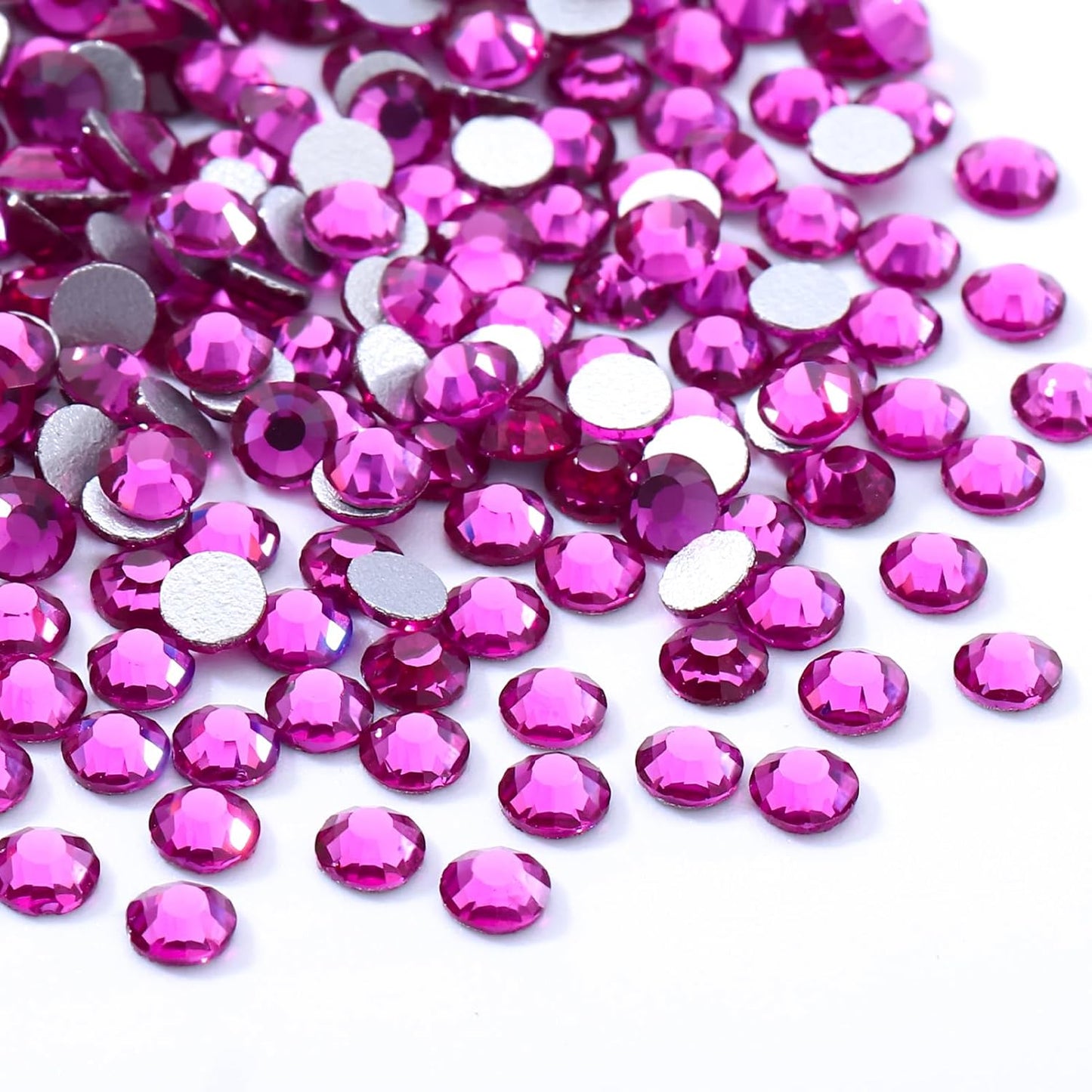 Fuchsia Flatback Rhinestones, Glass Rhinestones for Nail Art and Craft, Glue Fix, Loose Crystal Gemstones(Fuchsia, SS10, 1440pcs, 2.7-2.8mm)