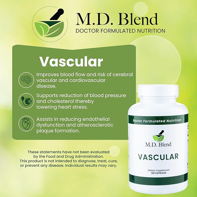 M.D. Vascular - Expert Formulated Supplement - Vascular & Overall Wellness Goals - Proper Flow, Numbers, Balance - Powerful Garlic, Ginger, L-Arginine, Pomegranate - 120 Capsules (Pack of 3)