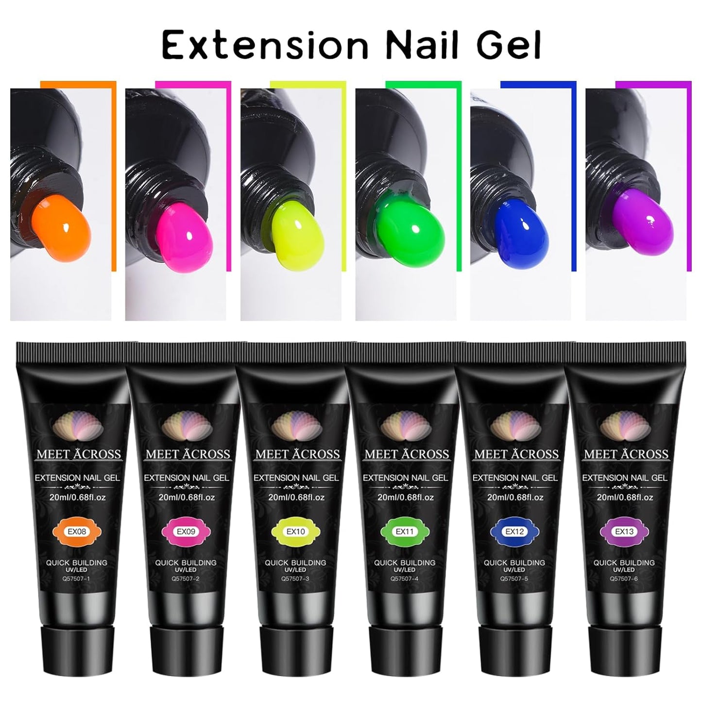 Neon Poly Nail Gel Set - 6 Colors Halloween Pink Neon Green Yellow Orange Bright Colors Poly Extension Nail Gel Polish Kit Soak Off UV Long Lasting Enhancement Solution for Salon DIY at Home