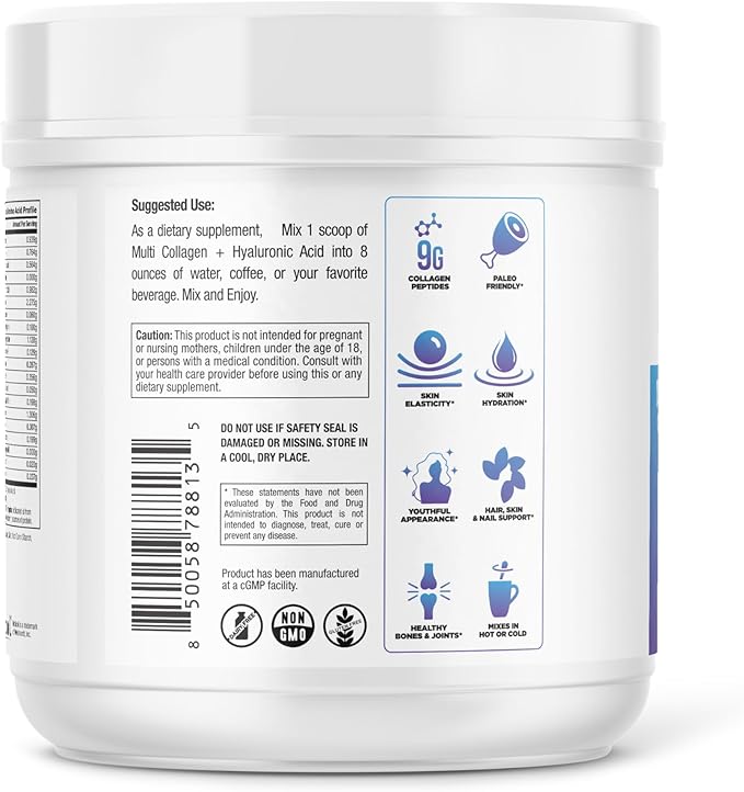 Dr. Emil Multi Collagen Peptides Plus with Hyaluronic Acid - Peppermint Hot Cocoa Flavor - 9g Collagen Per Serving for Skin, Hair, Nails & Joint Support