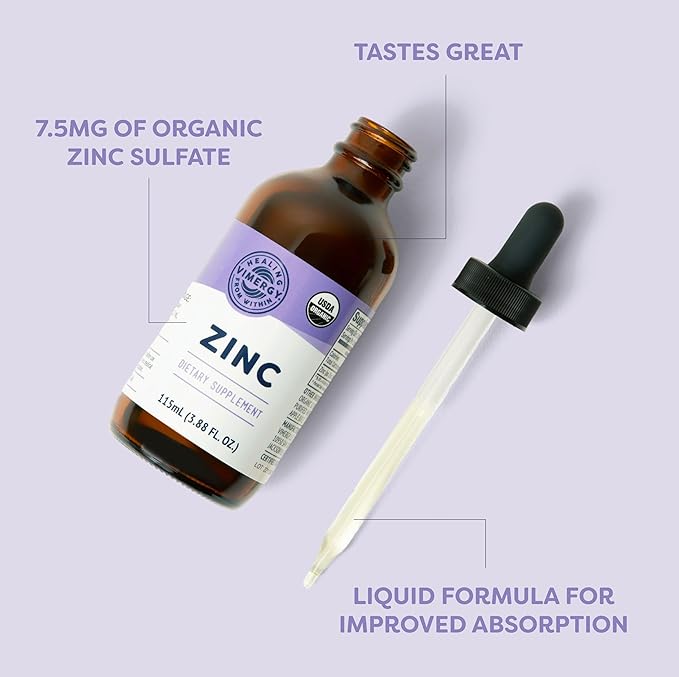 Vimergy Organic Liquid Zinc, 57 Servings – Alcohol Free Zinc Sulfate – Supports Immune Health & Metabolism – Antioxidant – Gluten-Free, Non-GMO, Kosher, Vegan & Paleo Friendly (115 ml)