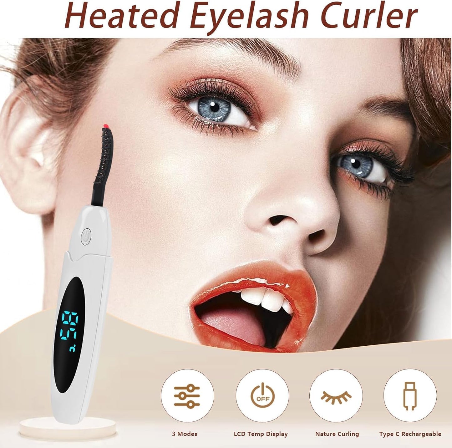 Heated Eyelash Curlers Electric Eyelash Curler with LED Display, 3 Temperature Modes Anti-Burn USB Rechargeable Natural Curling 24H Long Lasting for Women Makeup Tools Gifts WFB627