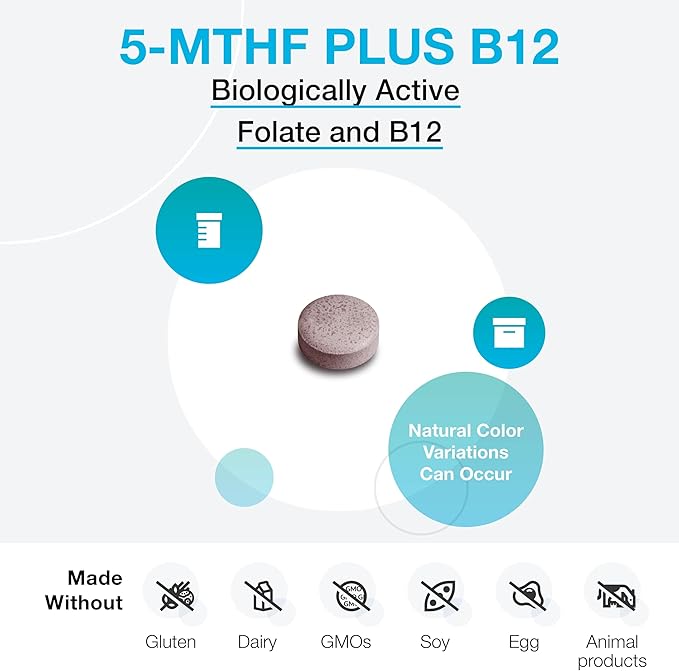 XYMOGEN 5-MTHF Plus B12 - Biologically Active Folate + Methyl B12 (Methylcobalamin) to Support Methylation and Nervous System Health - Great-Tasting Cherry Flavor (30 Quick-Dissolve Tablets)