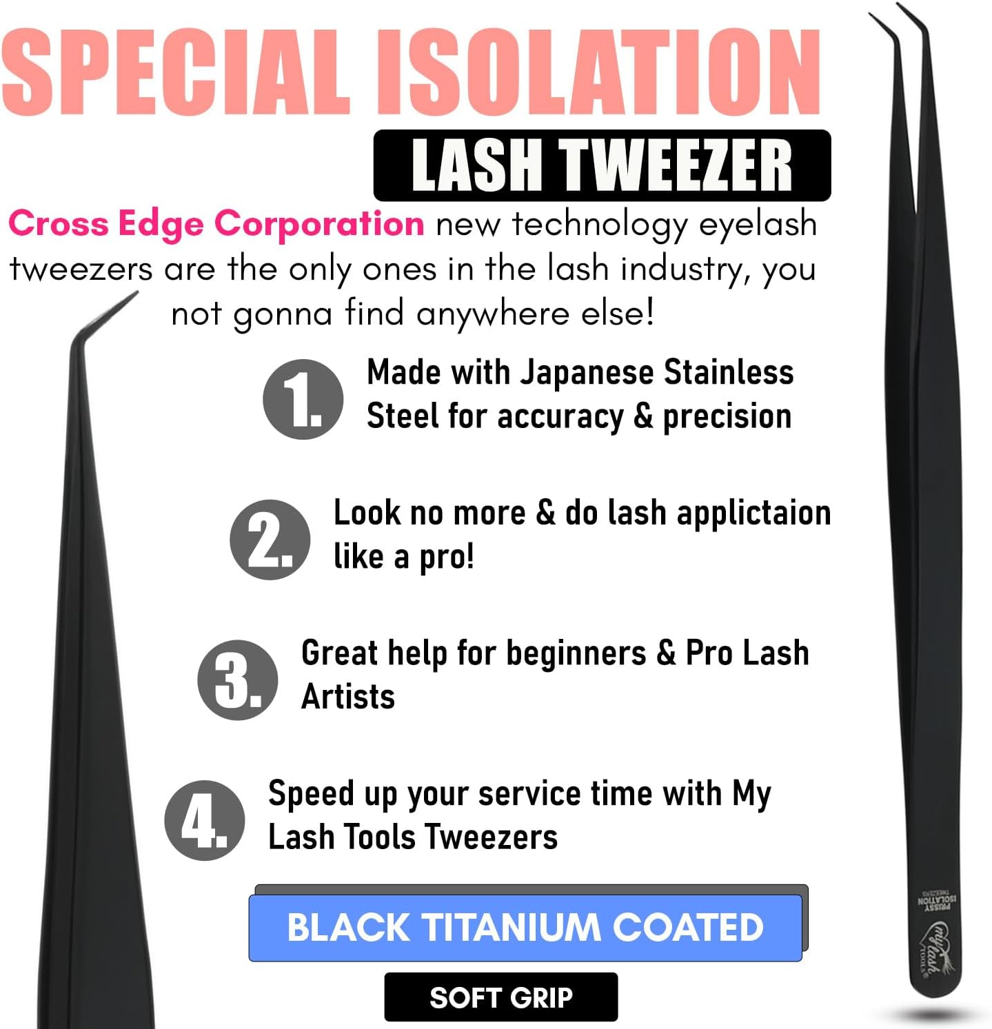 Isolation Tweezer for Eyelash Extensions – 14cm Curved Lash Tweezer, Stainless Steel, Best for Individual Isolation & Classic Lashes, Pinzas para Twisers (Black Titanium)