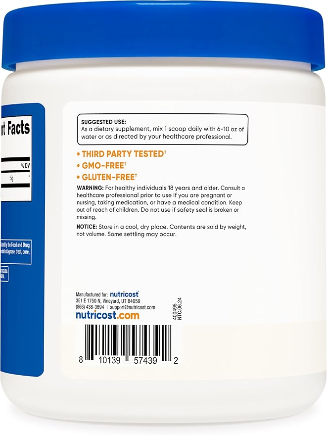 Nutricost L-Arginine (250 Grams) - Pure L-Arginine Powder - 5000mg Per Serving; 50 Servings