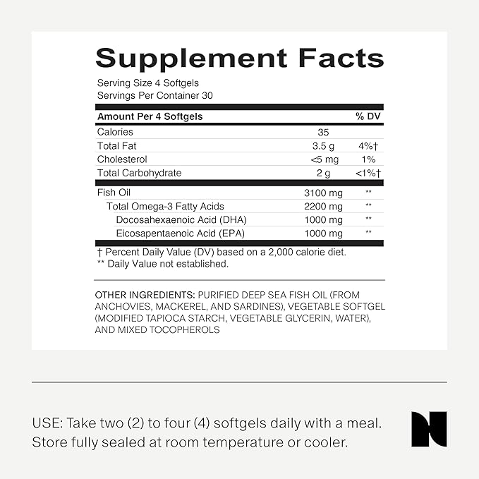 Needed. Prenatal Omega-3 - High Potency Dose of Sustainably Sourced Fish Oil, 1000mg DHA, 1000mg EPA, Encased in a Gelatin-Free, Plant-Based Softgel Shell, Daily 4 Softgel Dose, 30-Day Supply