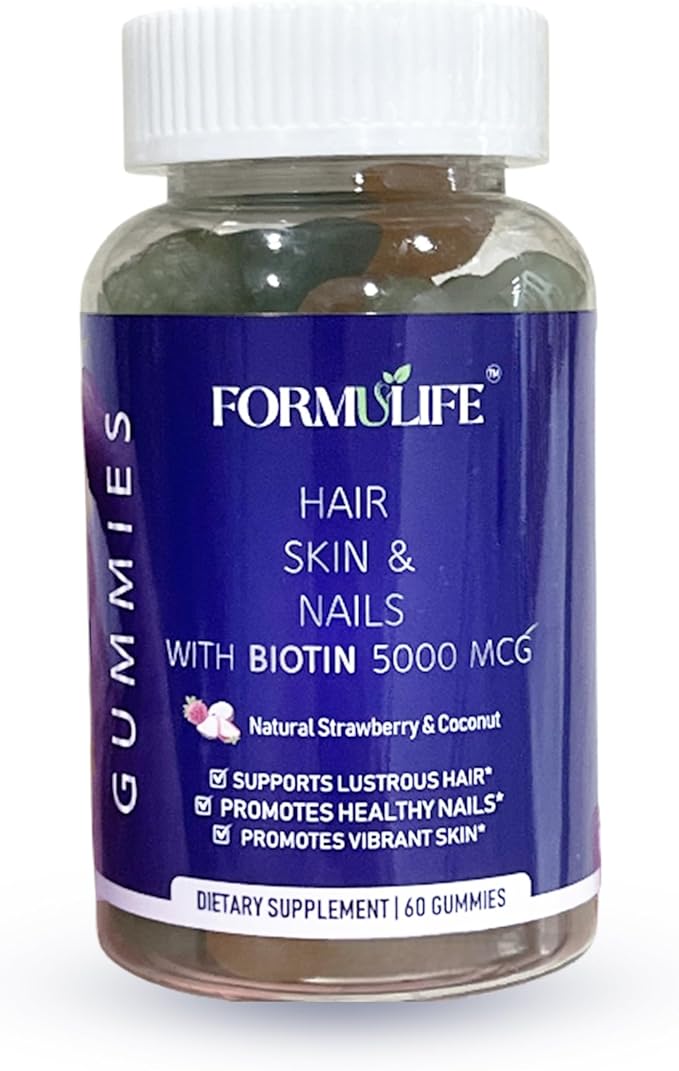 Hair Skin and Nails Gummies 60 Count - Supports Healthy Hair, Nails - Biotin 5000MCG, Vitamins for Men & Women, Stronger Nails, Healthy Skin, Hair Growth, Vegan, High Potency