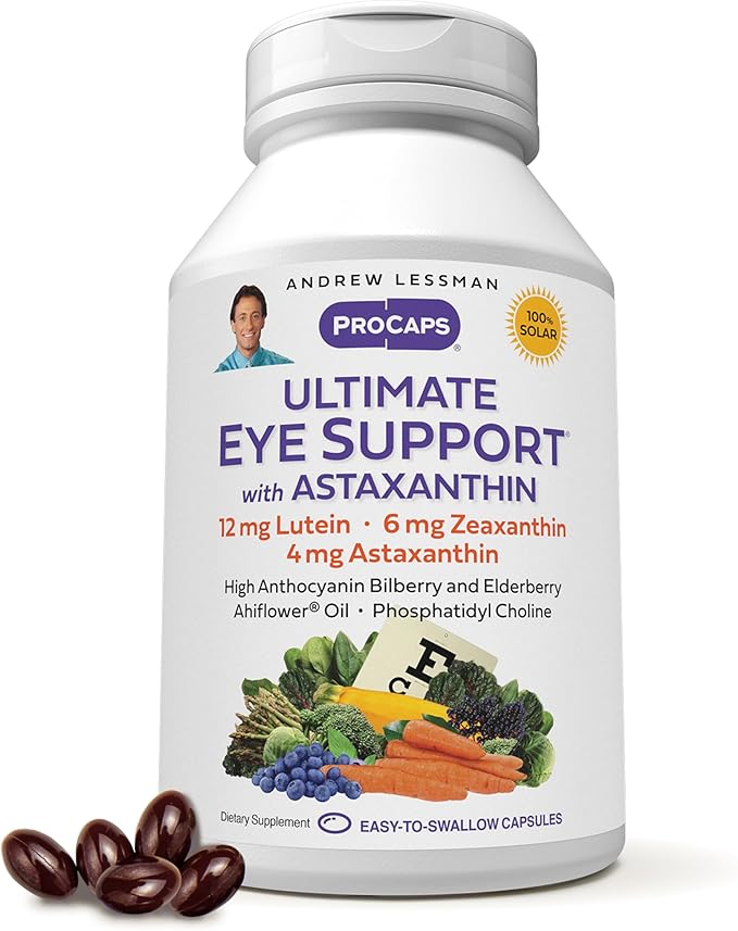 Andrew Lessman Ultimate Eye Support with Astaxanthin 30 Softgels – 12mg Lutein, 6mg Zeaxanthin, 4mg Astaxanthin, Bilberry, Key Nutrients to Support Eye Health & Promote Healthy Vision. No Additives