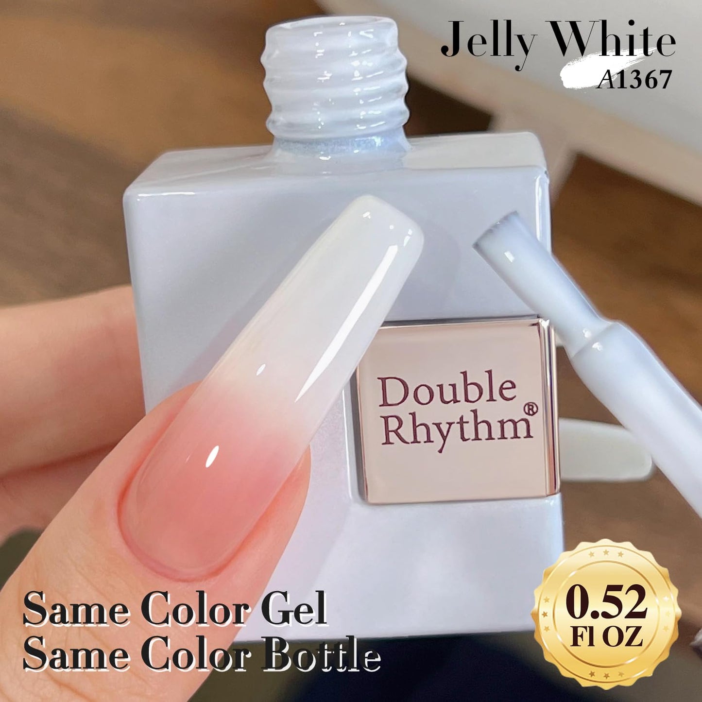 Double Rhythm Translucent Gel Polish Sheer Neutral Natural Light Milky Same Color Same Bottle 15ML Jelly Nail Polish Nail Art DIY at Home (Milky White-A1367)