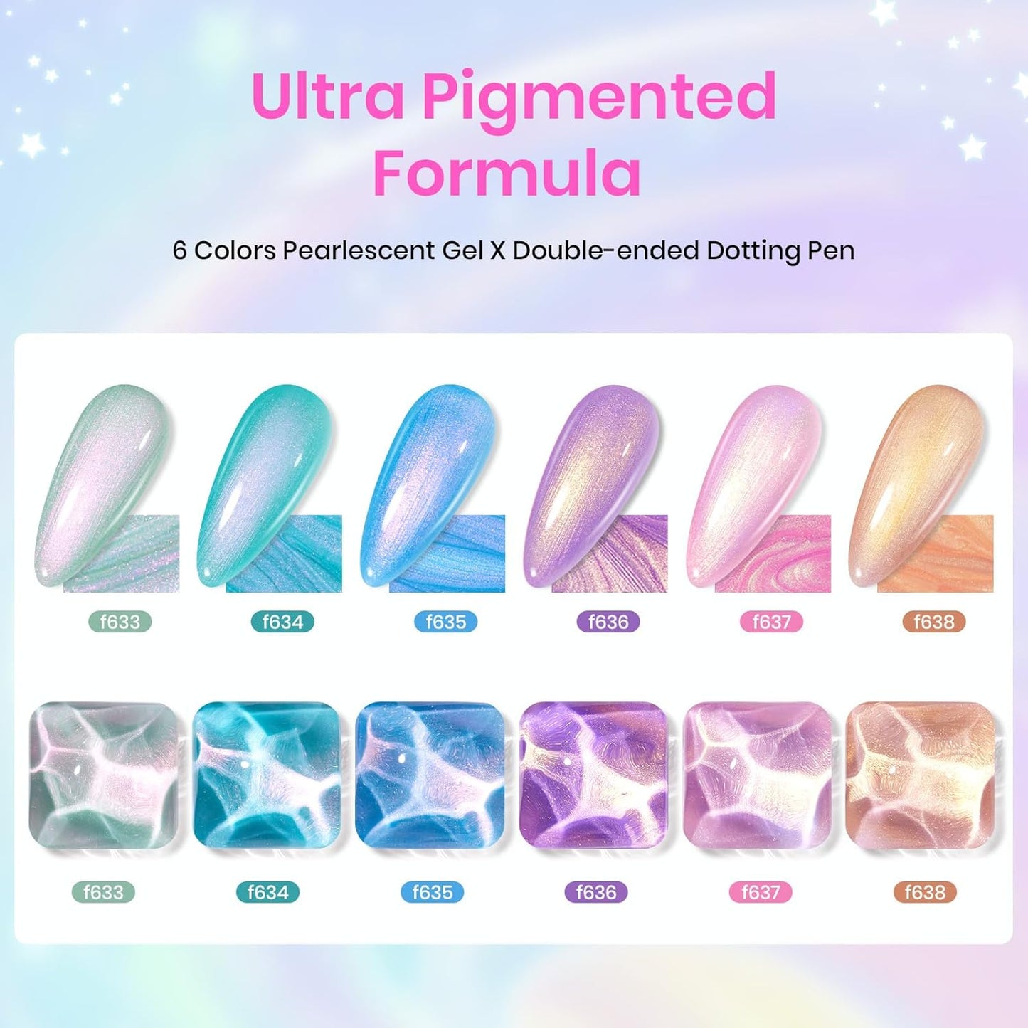 Beetles Pearl Gel Polish, 6 Colors Shimmer Glitter Nail Polish Pink Purple Orange Mermaid Nail Drawing Nail Gel Dreamy Carousel Soak Off Uv Swirl Shell Thread Effect DIY Manicure Gift for Women