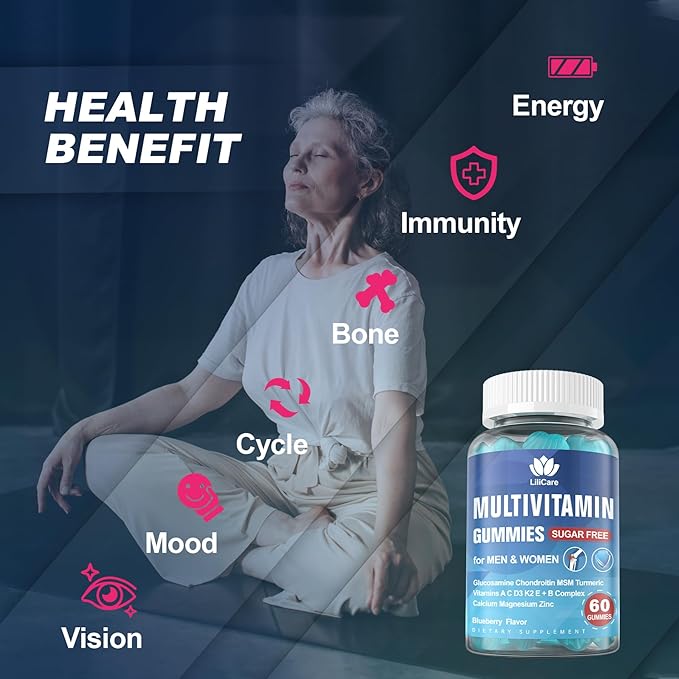 Multivitamin for Women 50+ & Men, Sugar Free Methylated Multivitamin Gummies with Glucosamine Chondroitin MSM for Senior, Chewable Multi Vitamin D3 K2 & A C E, B Complex, Algae Calcium Magnesium