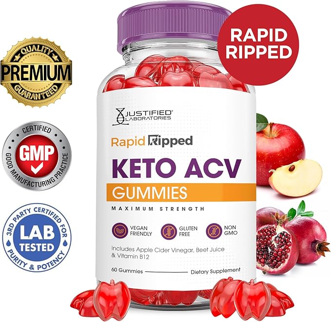 (2 Pack) Rapid Ripped Keto ACV Gummies Advanced Formula 1000MG Rapidripped Keto Gummies Apple Cider Vinegar Formulated with Pomegranate Beet Juice Powder B12 Vegan Non GMO 120 Gummys