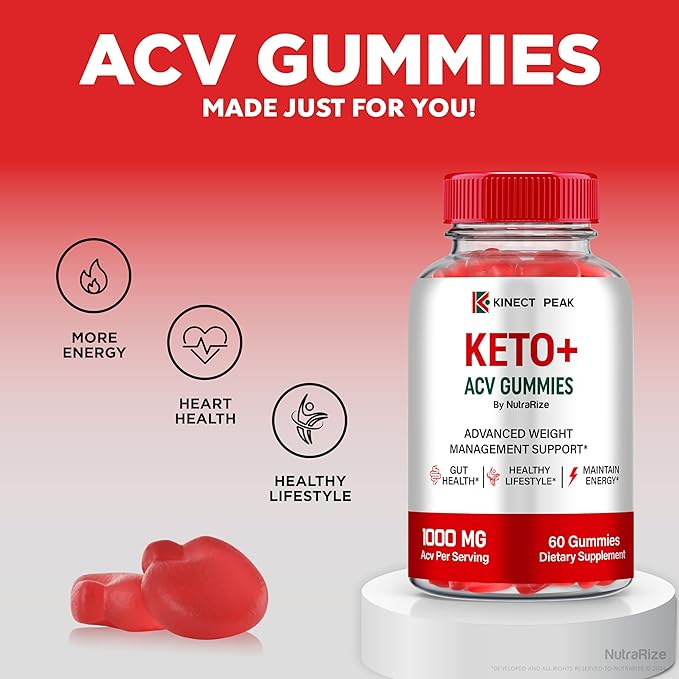 (2 Pack) Kinect Peak Keto ACV Gummies, KinectPeak Keto + ACV Supplement, All Natural Keto Plus Apple Cider Vinegar, Premium 1000MG Formula Plus Vitamins, Official Gomitas Reviews (120 Gummies)