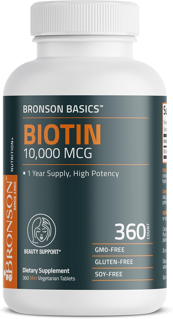 Bronson Biotin 10,000 MCG Supports Healthy Hair, Skin & Nails & Energy Production - High Potency Beauty Support - Non-GMO, 360 Vegetarian Tablets