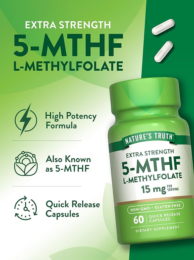 Nature's Truth L Methylfolate 15mg | 60 Capsules | Non-GMO & Gluten Free Supplement | Extra Strength