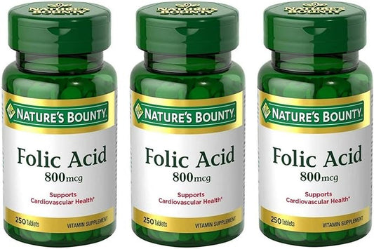 Folic Acid 800 mcg Tablets Maximum Strength, 3 Bottles (250 Count)