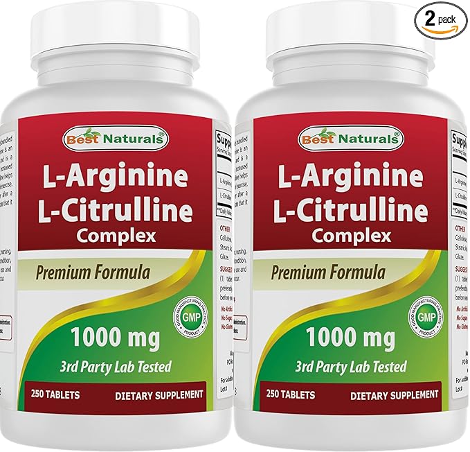 Best Naturals L-Arginine L-Citrulline Complex 1000 mg 250 Tablets (250 Count (Pack of 2))