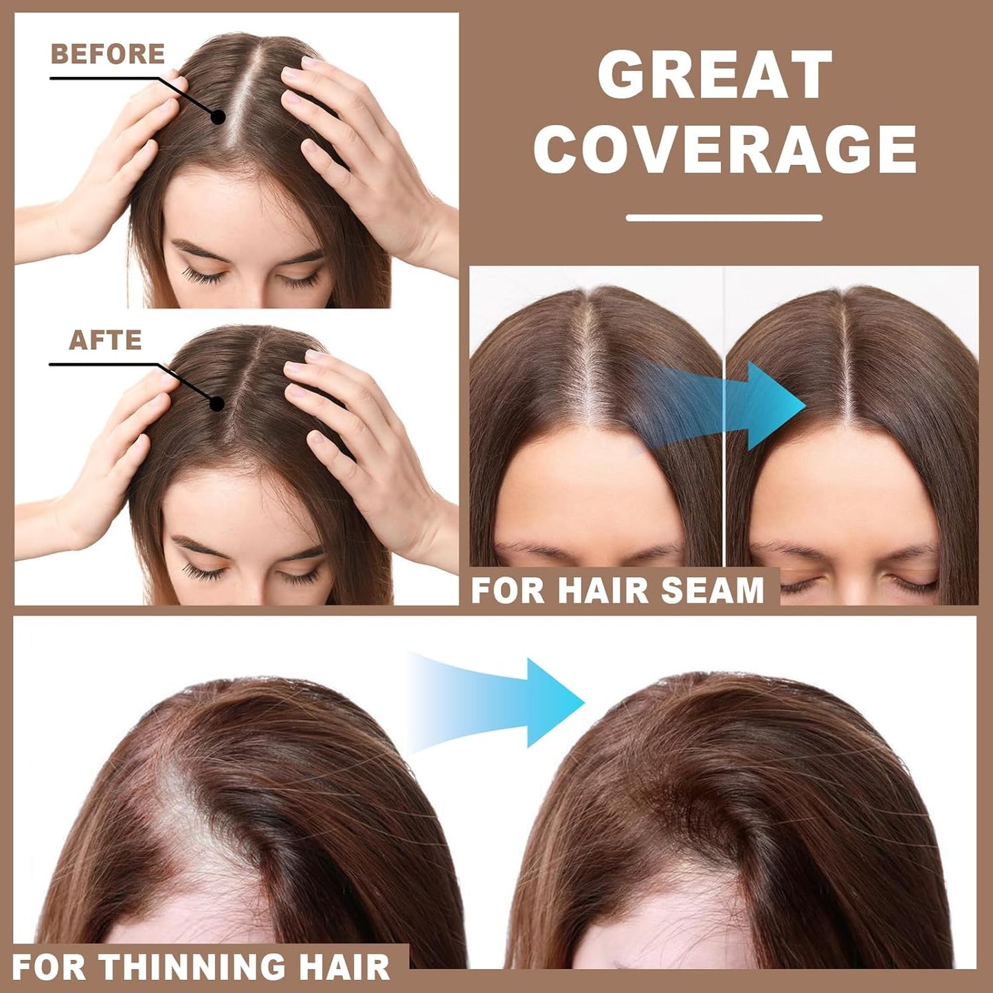 Root Touch Up Powder Instantly Conceals Hair Loss, Gray Root Cover Up Powder, Water & Sweat Resistant Hair Powder for Thinning Hair Men & Women, Includes Brush (Light Brown, 4g Bottle with Brush)