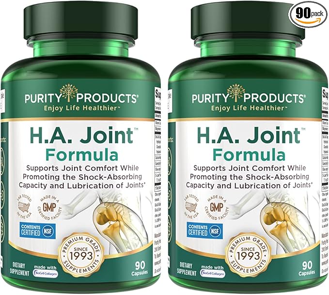 Purity Products HA Joint Formula Hyaluronic Acid + Key CoFactors - Joint + Skin Multi Collagen (Type I, II & III) - 5-Loxin - Olive Fruit Extract - Joint Flexibility + Mobility - 90 Capsules (2)