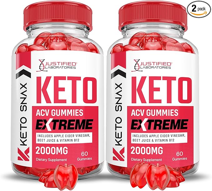 (2 Pack) Keto Snax Keto ACV Gummies Extreme 2000MG Keto Snax Keto Gummies Advanced Formula Apple Cider Vinegar with Pomegranate Beet Juice Powder B12 Vegan Non GMO 120 Gummys