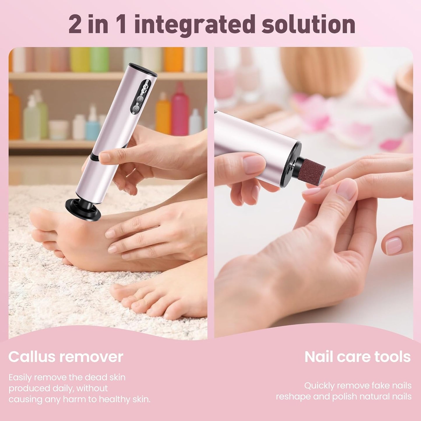 Electric Foot Callus Remover,2 in1 Rechargeable Callus Remover for Feet,9-Speed Wireless Electric Foot File Nail Grinder,Foot Scrubber Pedicure Tools for Dead Skin Dry Cracked Feet(Pink Fold)