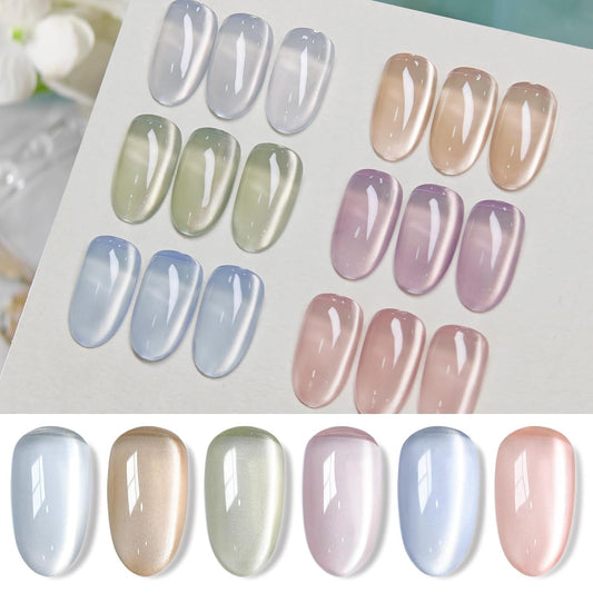 Born Pretty Magnetic Gel Nail Polish Water Light Magnetic Eye Gel Jelly Glass Crystal Glitter Shimmer Auroras Magnetic Gel Nail Art Manicure Kit 6PCS