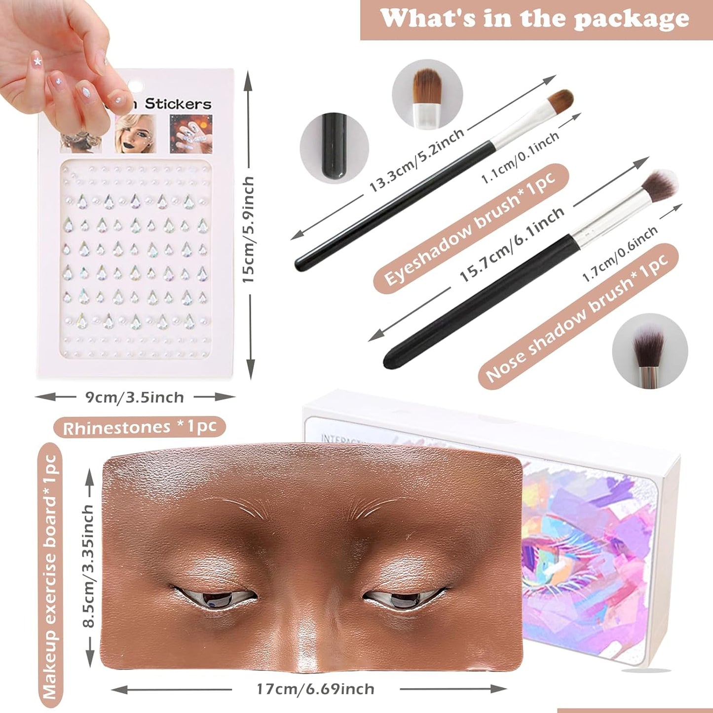 Silicone Makeup Mannequin Face, Makeup Practice Face Board for Makeup Artist Supplies, Mannequin Face for Makeup Practice with Makeup Brushes Rhinestones Sticker(Black)