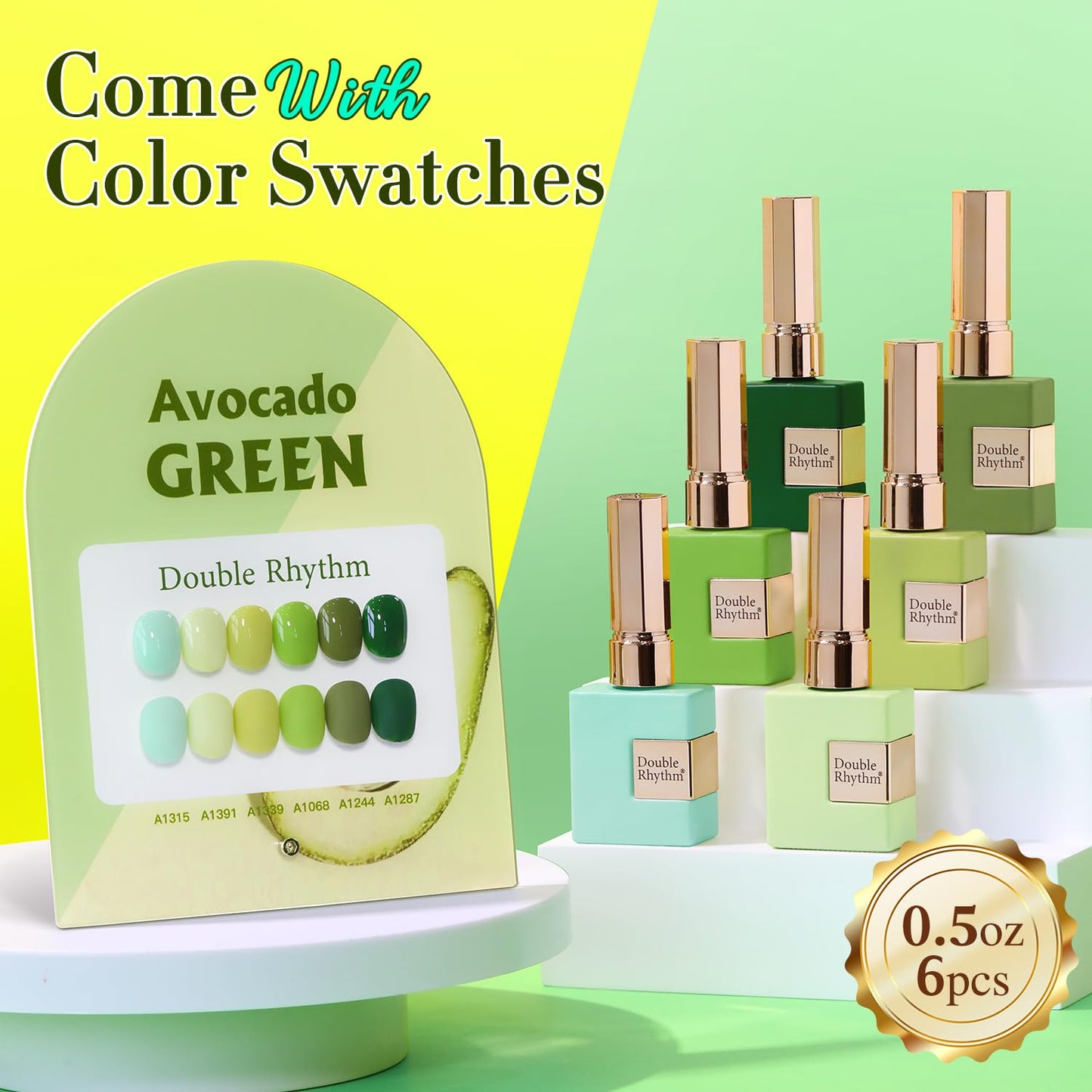 Double Rhythm 6 Pcs 15 ML Gel Polish Set Same Color Same Bottle Soak Off Gel Polish Kit Nail Art Manicure Salon DIY at Home for Women (Light Dark Green Olive Teal-T6-15)