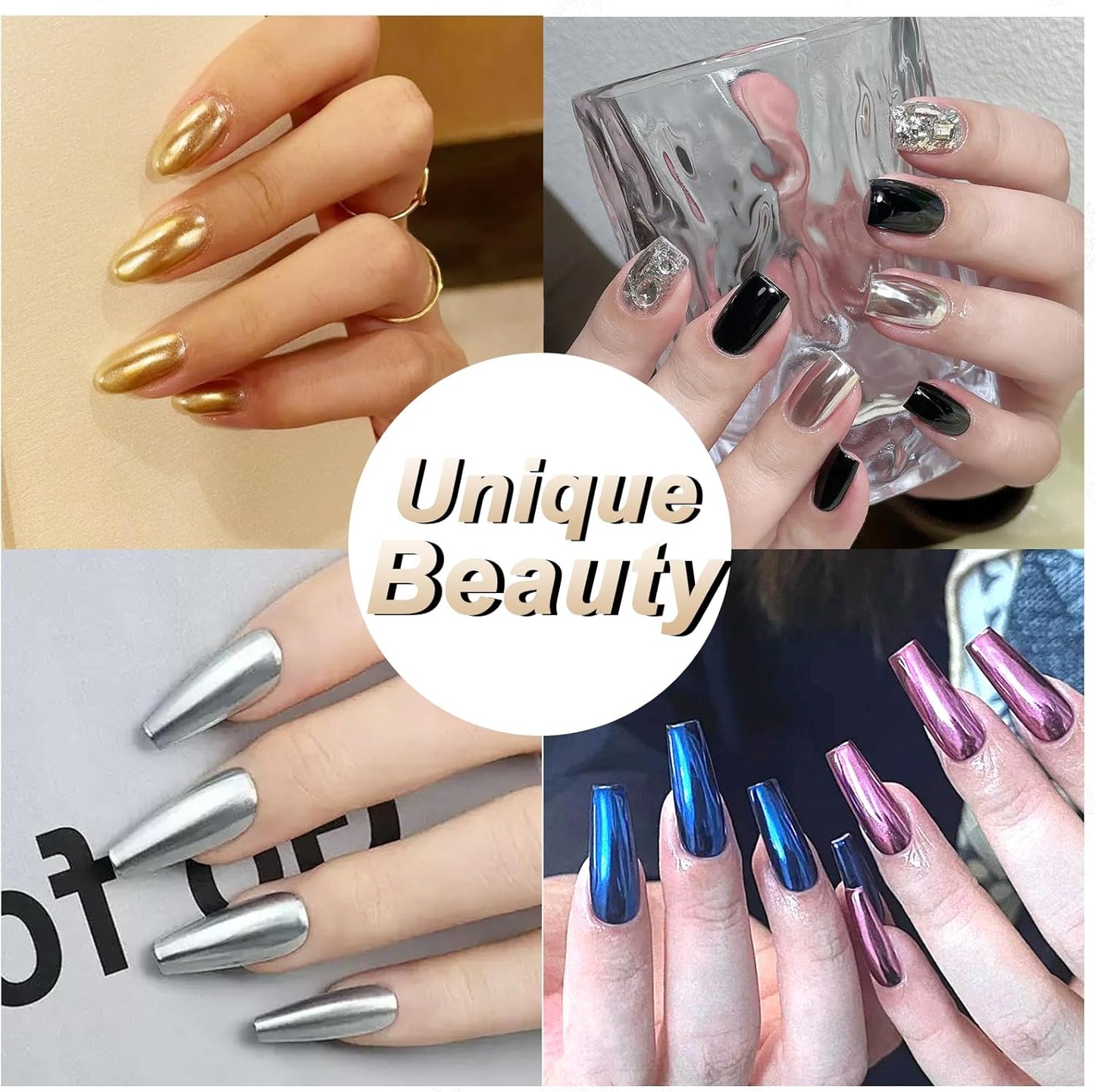 Allstarry Chrome Nail Powder 2pcs Metallic Mirror Effect Dust Glitter Glazed Manicure Decoration Reflective Pigment for Gel Polish Nail Art Decoration Resin Craft, Festivals - Champagne Gold