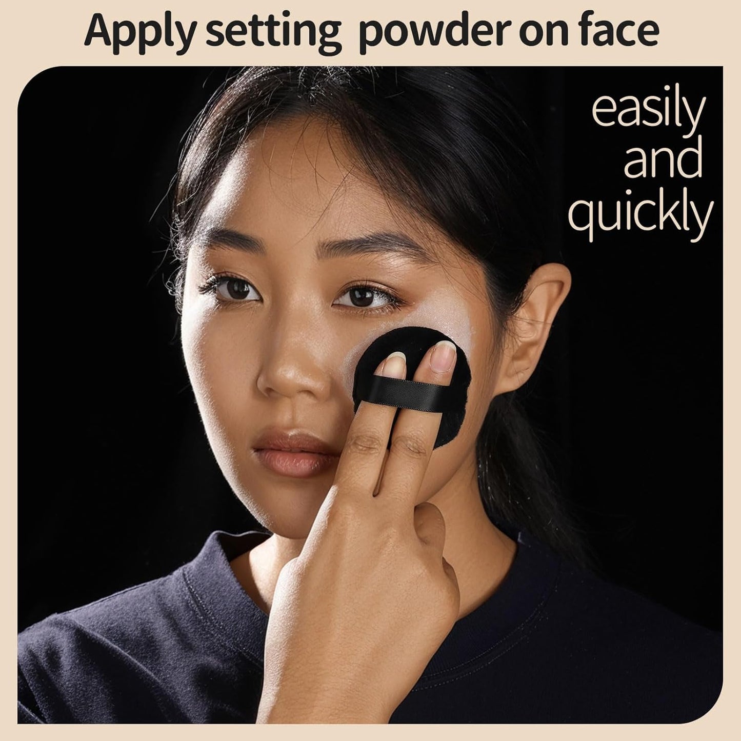 Teenitor 3Pcs Powder Puffs for Face Powder 2.36 Inch, Makeup Powder Puff for Loose and Pressed Powder, Face Powder Puff with Case, Black