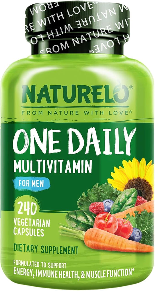 NATURELO Mens Multivitamins - One Daily Multivitamin for Men with Vitamins, Minerals & Organic Whole Foods, Boost Energy & Health, Non-GMO, 240 Vegetarian Capsules